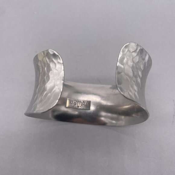 A.V. Max NYC Wide Hammered Brass Concave Cuff Bracelet Silver Tone - Picture 5 of 7